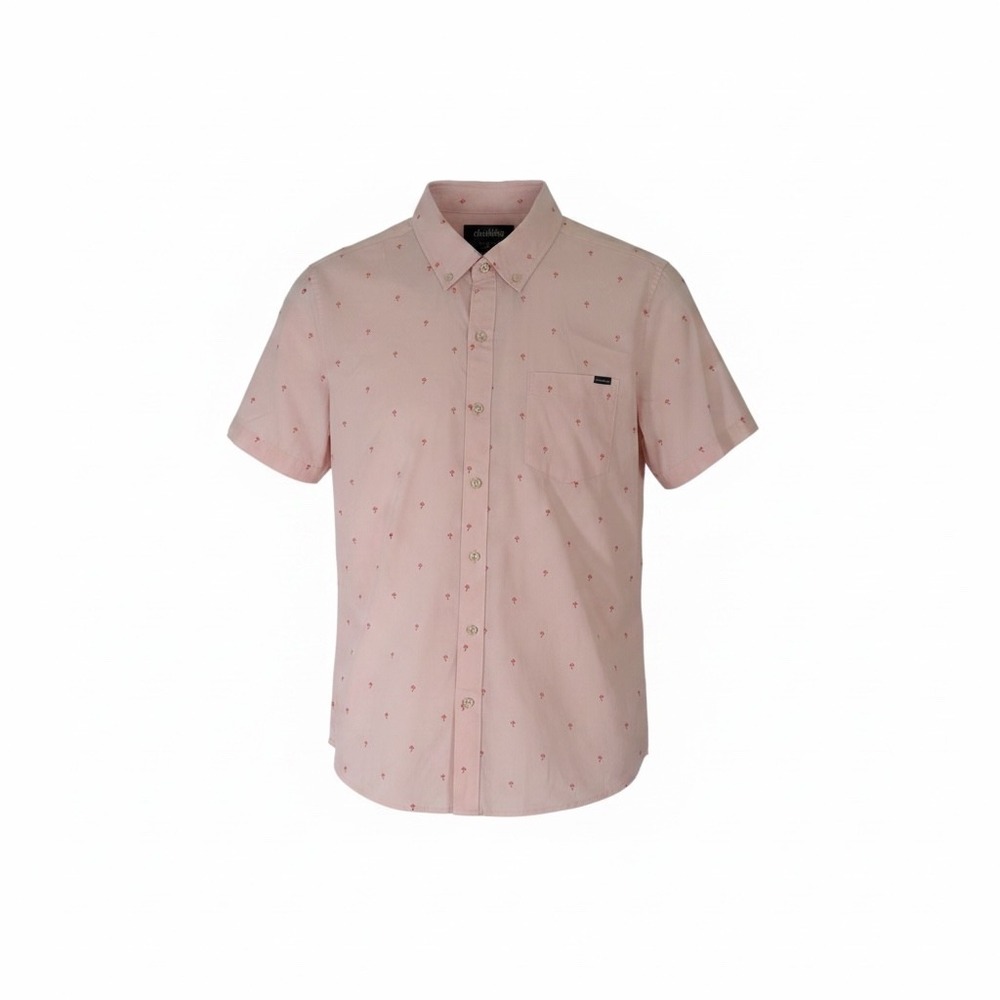 Chubbies Mens Pink Palm Tree Short Sleeve Button Down Shirt Large Pineapple